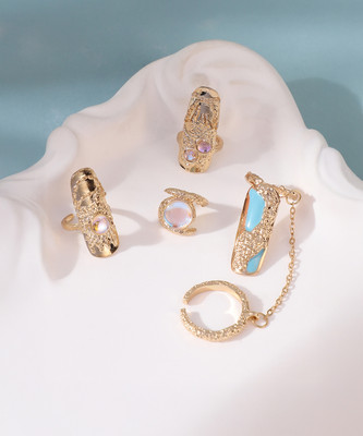 SOHI Women's The Jasmine Nail Rings - California Gold (Set Of 4) Alloy Gold Plated Ring Set