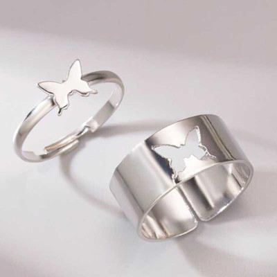 Alviira Butterfly Couple Ring for Lovers valentines Gift Alloy Silver Plated Ring Set Stainless Steel Cubic Zirconia Platinum Plated Ring Set