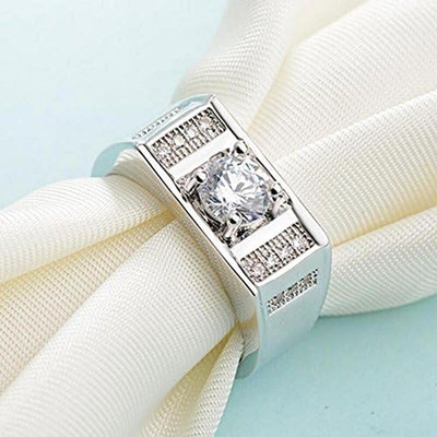 Lila Exclusive Sterling Silver American Diamond Solitaire Adjustable Ring For Men Boy Stainless Steel Titanium Plated Ring