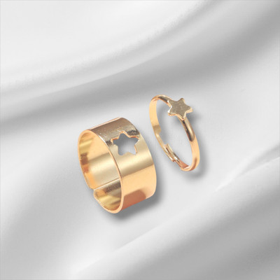 Zaphariq Golden Star Couple Ring Matching Wrap Finger Ring For Women And Girls Alloy Gold Plated Ring