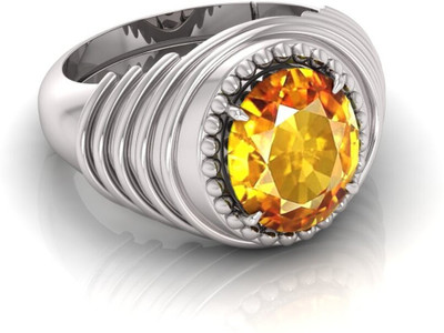ShreeBalaji 10.25 R YELLOW CHAKAR OVAL S Brass Agate Silver Plated Ring