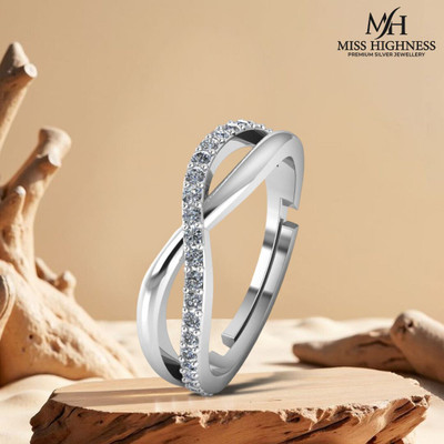 Miss Highness Style Zircon Diamond Adjustable Ring – Luxury Gift for Women & Girls, Sterling Silver Cubic Zirconia Rhodium Plated Ring