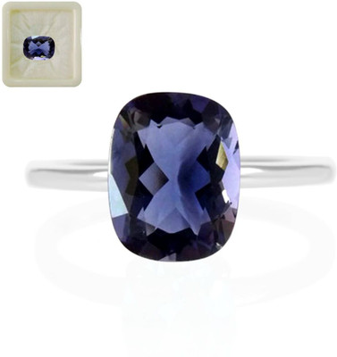 CaratYogi Real Certified Iolite Gemstone 8.25 Ratti 7.5 Carat Rectangle Cushion Shape for Stone Neeli Lolite Ring
