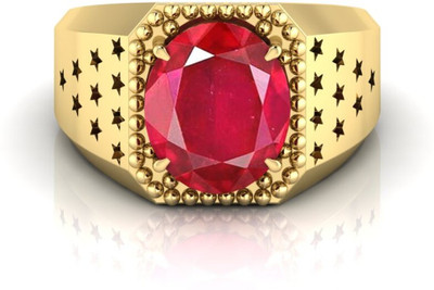 Pranjal Gems 9.25 Ratti Manikya Gemstone Adjustable Ring With Lab CertificateQR Stone Ruby Brass Plated Ring