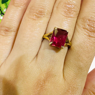 Gemzonite Panchdhatu Ruby Manik Stone Ring For Men's / Women's Brass Gold Plated Ring
