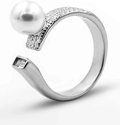 Pahel The silver that shines Stunning Radiant Pearl and Diamond Duo Ring | Classic & Timeless Design for Her Mother of Pearl Ring