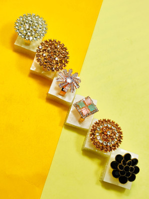 Divyanshi Collection Combo Pack Of Multicolour 6 Ad Rings Brass Diamond Gold, Silver Plated Ring Set