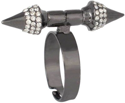 Dzinetrendz Gun metal black, American Diamond (CZ) studded, arrow shape, free size, adjustable, stylish Fashion ring for Women Brass Cubic Zirconia Ring