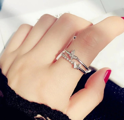 house of common Vedansh Enterprises Stylish Silver Plated Double Butterfly Rings Alloy Cubic Zirconia Sterling Silver Plated Ring