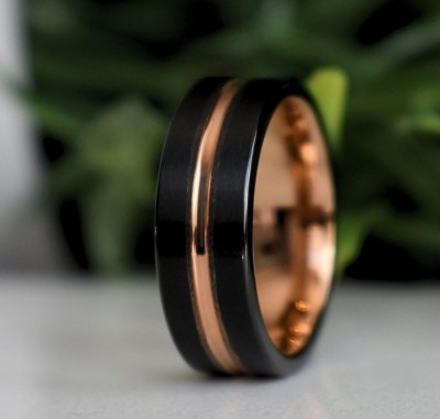 PUSHVI Vedansh Enterprises Stylish Silver,Gold&Titanium Plated Black Onyx Rings Brass, Copper Gold, Copper Plated Ring