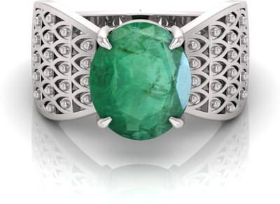 Pranjal Gems 9.25 Ratti Panna Gemstone Adjustable Ring With Lab CertificateTU Shell Emerald Rhodium Plated Ring