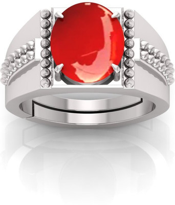 Pranjal Gems 12.25 Ratti Munga Gemstone Adjustable Ring With Lab CertificateAG Crystal Coral Sterling Silver Plated Ring