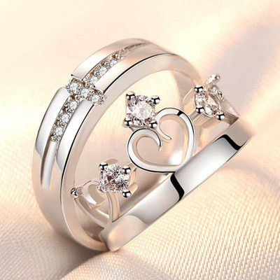 Agarwalproduct Couple Ring for lovers in silver stylish king Queen design Alloy Alloy Cubic Zirconia Platinum Plated Ring Set