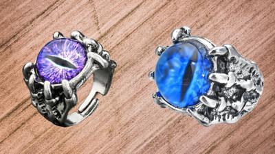 White Chimes Trendy Unisex Stylish 3D Dragon Eye Combo (Pack of 2 Pcs) For Bikers Riders Stainless Steel Silver Plated Ring