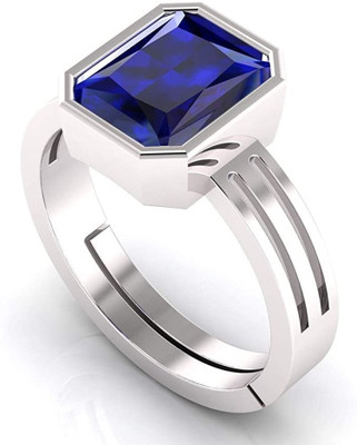 Akshita gems 7.25 Ratti 6.00 Carat Blue Sapphire Silver Plated Ring Adjustable Neelam Ring Brass Sapphire Silver Plated Ring