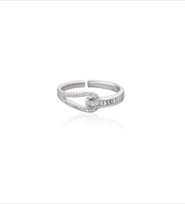 SILphony Silver Adjustable Geometric Ring Silver Cubic Zirconia Silver Plated Ring