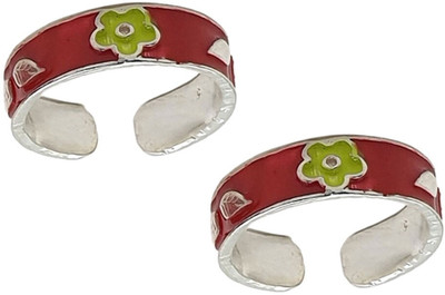Sahiba Gems Designer Red Color Chutki / Bichhiya Sterling Silver Enamel Plated Toe Ring