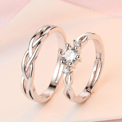 Vibeesle Adjustable Couple Rings for lovers Valentine Couple Ring for Men & Women Alloy Cubic Zirconia Platinum Plated Ring Set