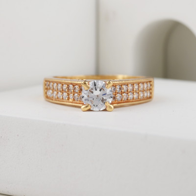 GORASH CREATION Brass Cubic Zirconia Gold Plated Ring