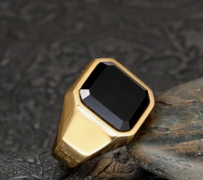 house of common Brass Onyx Gold Plated Ring