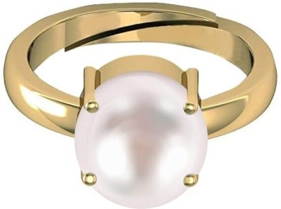 KUSHMIWAL GEMS 11.25 Ratti 10.00 Crt Natural Pearl Certified moti Adjustable panchhdhaatu Ring Brass Pearl Gold Plated Ring