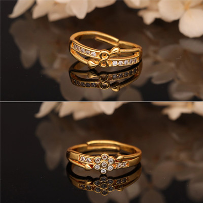 Sangria Gold-Plated Combo Set of Stylish Adjustable Rings Brass Diamond Gold Plated Ring Set