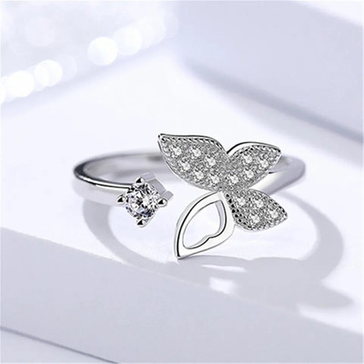 MEENAZ Butterfly silver daimond Rings Stylish For Women Girls friends Alloy, Metal, Brass, Copper, Stainless Steel Crystal, Zircon, Diamond, Cubic Zirconia Silver Plated Ring