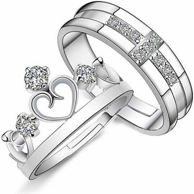 Astrootalk Couple Ring Cubic Zirconia and Crystal Alloy Crystal Rhodium Plated Ring Set