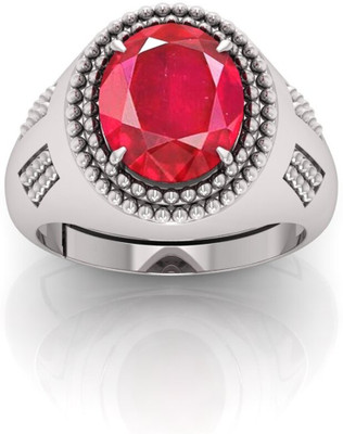 Pranjal Gems Stone Ruby Silver Plated Ring