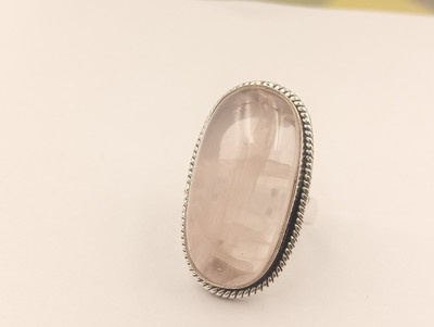 SRGems Rose Quartz Brass Oval Adjustable Handmade Ring Birthday Gift For Women & Girls Brass Quartz Brass Plated Ring