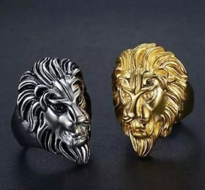 NEERAJYOTII Wild Lion Head Ring Gold And Silver Plated. Alloy Rhodium Plated Ring