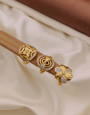 Shreeji imitation Set of 3 elegant gold-plated adjustable rings for women Alloy Cubic Zirconia Gold Plated Ring Set