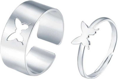 Vibeesle Adjustable Couple Ring for lovers in silver stylish king Queen design Alloy Sterling Silver Plated Ring Set