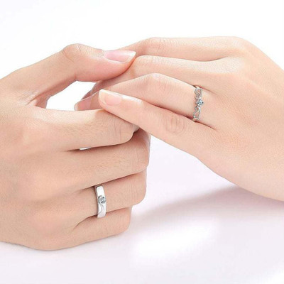 Vibeesle AdjustableCoupleRingsComboforLoverCrownEngravedKingQueenAmericandiamondValentine Brass, Stainless Steel, Copper Cubic Zirconia Rhodium, Silver, Titanium Plated Ring