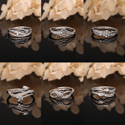 brado jewellery Silver 6 Pcs AD American Diamond Adjustable Rings Combo Set for Women & Girls Brass Diamond Brass Plated Ring