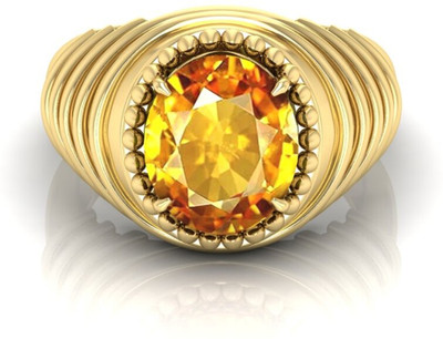 Pranjal Gems 9.25 Ratti Pukhraj Gemstone Adjustable Ring With Lab CertificatePA Stone Sapphire Brass Plated Ring