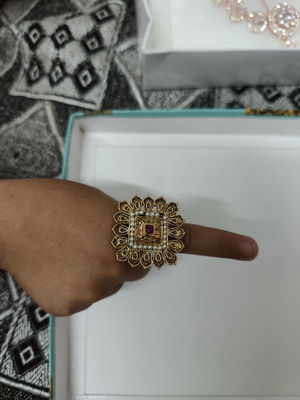 CHESTHA ONLINE STORE 2 Brass Amber Gold Plated Ring