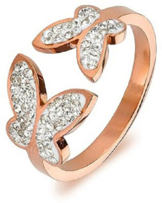Ornista Jewels Rose Gold Ring with Dual Butterfly Design Stainless Steel Ring