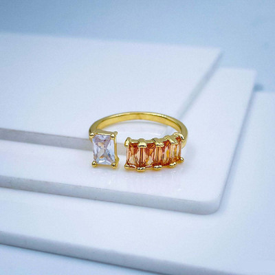 ZIVOM Baguette Cut Copper Cubic Zirconia Gold Plated Ring