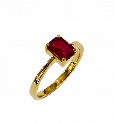 Gemzonite A+ Quality Natural Burma Ruby Manik Gemstone Ring for Women's and Men's Brass Ruby Gold Plated Ring