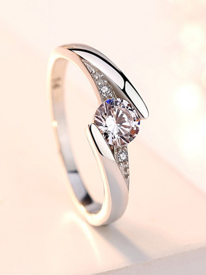 MYKI Sizzling Solitaire Adjustable Ring For Women & Girls Sterling Silver Crystal 24K Stainless Steel Cubic Zirconia Silver Plated Ring