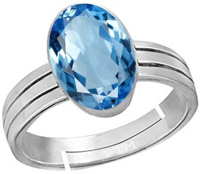 PTM Natural Blue Topaz 6.25 Ratti or 5.5 Ct for Women bis Hallmark 925 Sterling Silver Ring