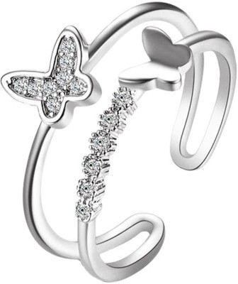 BLOOM STYLE BS BLOOMSTYLE Stainless steel silver plated Fashion BUTTERFLY RING Stainless Steel Diamond Silver Plated Ring