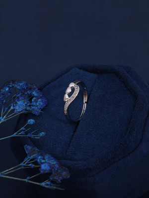 Dressberry Silver Plated American Diamond Adjustable Finger Ring for Women and Girls Brass Diamond Silver Plated Ring