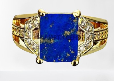 KUSHMIWAL GEMS 11.25 Ratti 10.00 Carat Natural Lapiz Ring Original Lab Certified Blue Lapis Brass Lapis Lazuli Gold Plated Ring