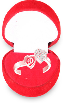 MEENAZ Rings for women girls combo heart love valentine ring D letter party couple AD Alloy, Metal, Copper, Crystal, Stone Crystal, Zircon, Cubic Zirconia, Diamond Gold Plated Ring Set