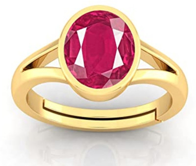 ZENMART 9.25 Ratti 6.00 Carat Natural Ruby Stone Manik Ring Brass Ruby Gold Plated Ring