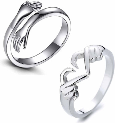White Chimes Silver Plated Love Gesture Couple Hands Heart Hug Me Thumb Finger Ring Alloy Gold Plated Ring