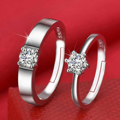 ruby collection Valentine & Purposal Couple Ring Set for Your Loved One in Adjustable Size/ coup Alloy Zircon Silver Plated Ring Set