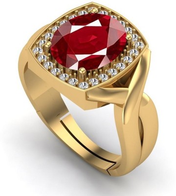 kirti sales 13.25 Ratti Natural Ruby Stone Manik Ring Adjustable Ring for Men & Women Brass Ruby Gold Plated Ring